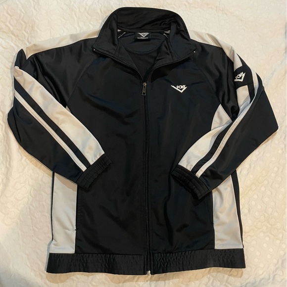 PONY Men’s Medium Track Jacket Sports Streetwear Black and White Full Zip - Picture 2 of 9